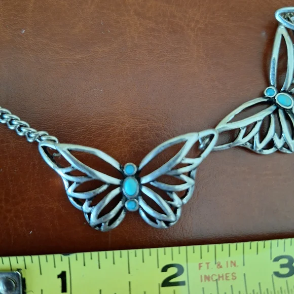 Fossil Silver Butterfly Necklace with Turquoise Accents - Picture 4 of 4